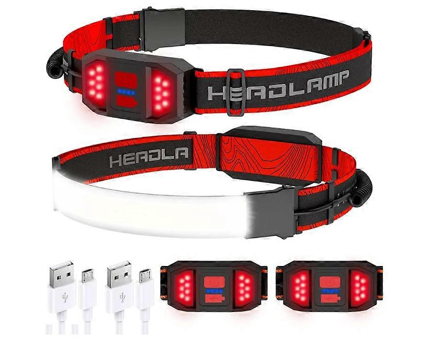 Headlamp Rechargeable, 2-Pack Head Lamp Flashlight Head Light Hard Hat Light Headlamps for Adults Wide Beam Led Headlamp with Red Light(Black)
