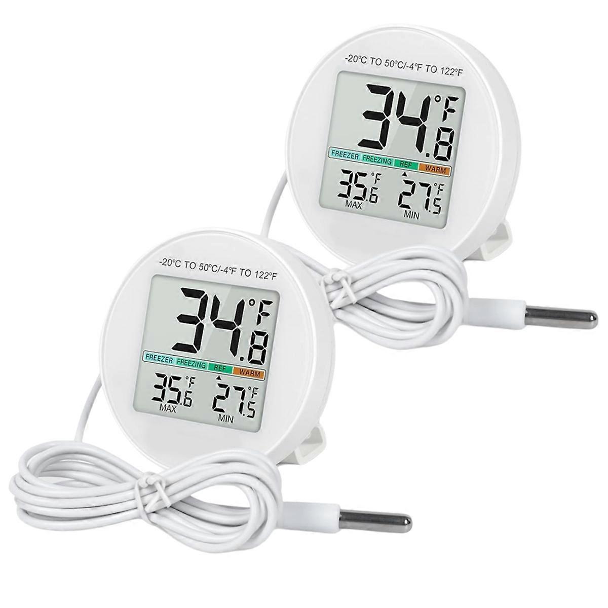 Refrigerator Thermometer 2 Pack, with External Sensor, Fridge Temperature Monitor for Home Commerci