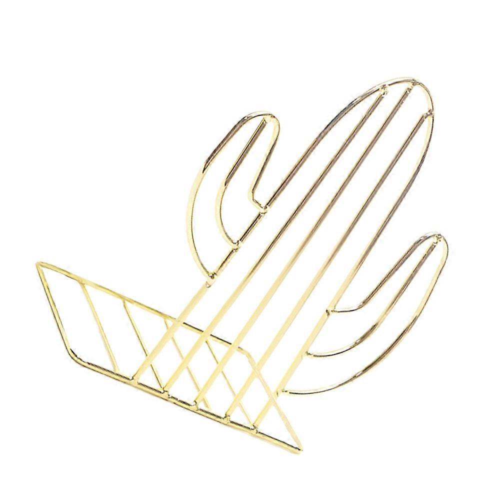 Simple Bookend Cactus Shape Book Stand Home Office Use Golden 18x9cm Iron 1 Pair