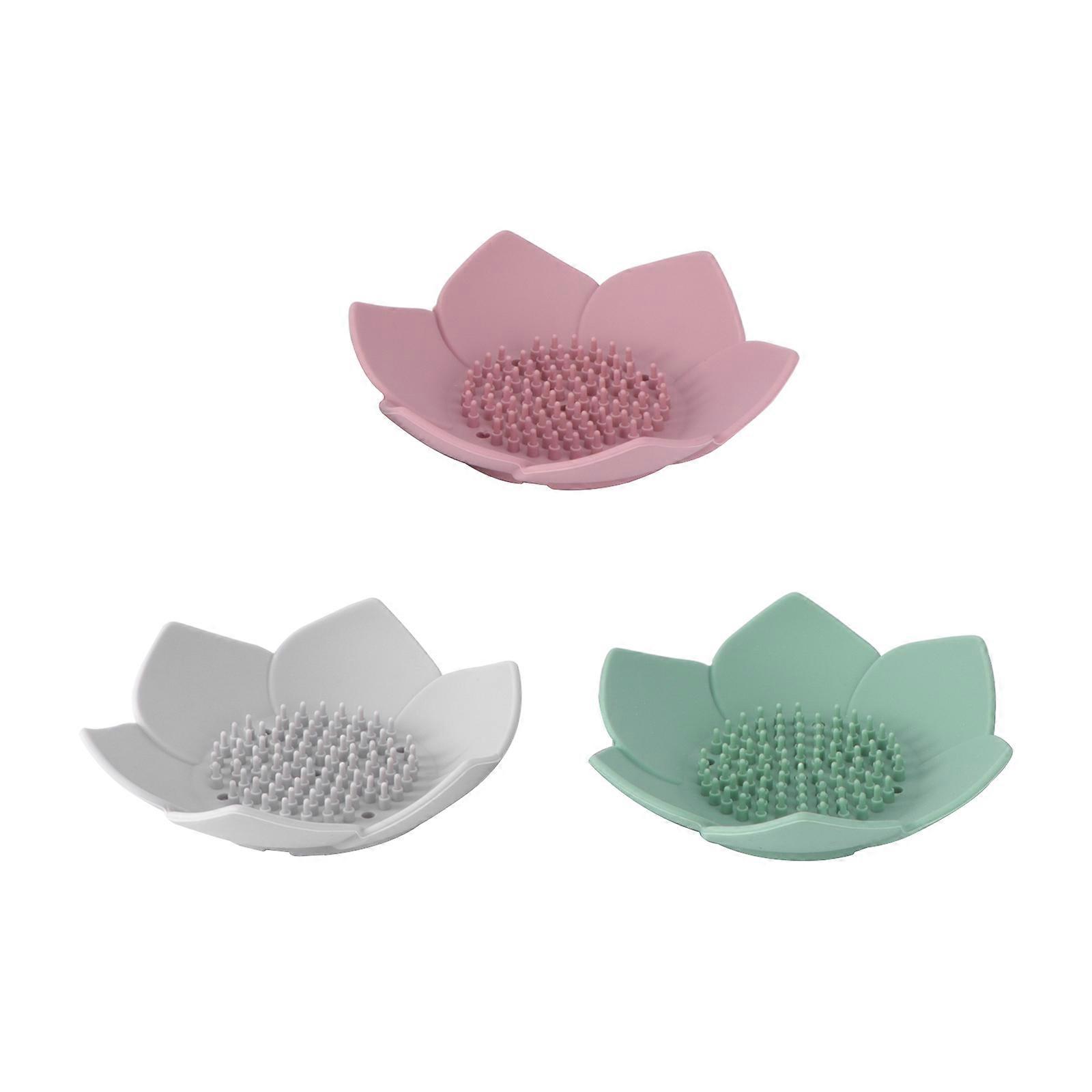 Soap Rack Lotus Shaped Drainage Design Container Toilet Easy to Clean 12.5cm Pink 3Set
