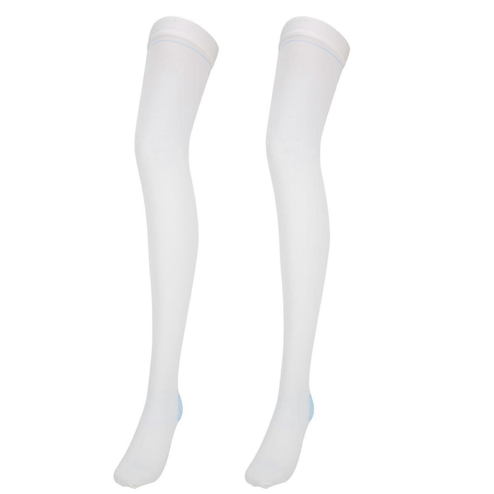 Varicose Vein Stockings Anti-Slip Blood Clots Compression Socks Health Care Stockings(blanc XL)