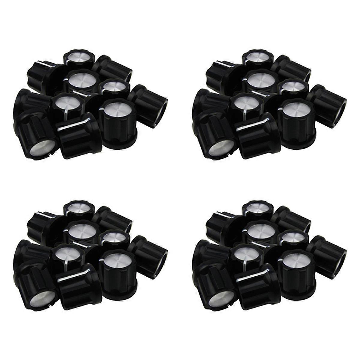 D-Type Shaft Guitar Bass Pot Knobs Amp Knobs Buttons Caps, Black with Silver Top, Pack of 12