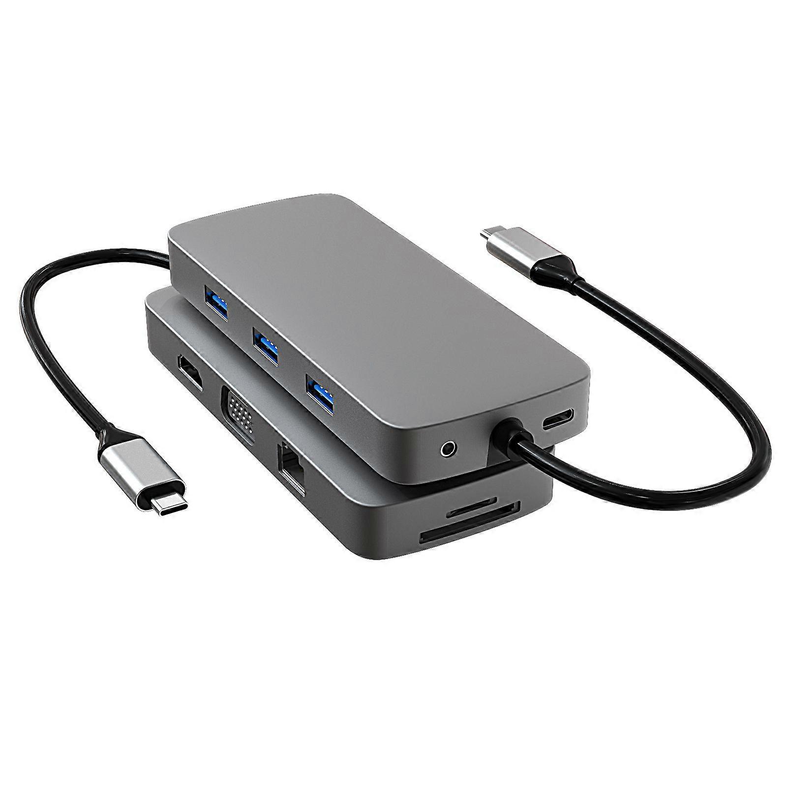 BL10V USB C Hub to HD 4K Video Output+USB 3.0+2xUSB 2.0+2 Memory Card Slots+RJ45+VGA+3.5mm Audio Port+PD Charging Port for Laptop Computer and Type-C