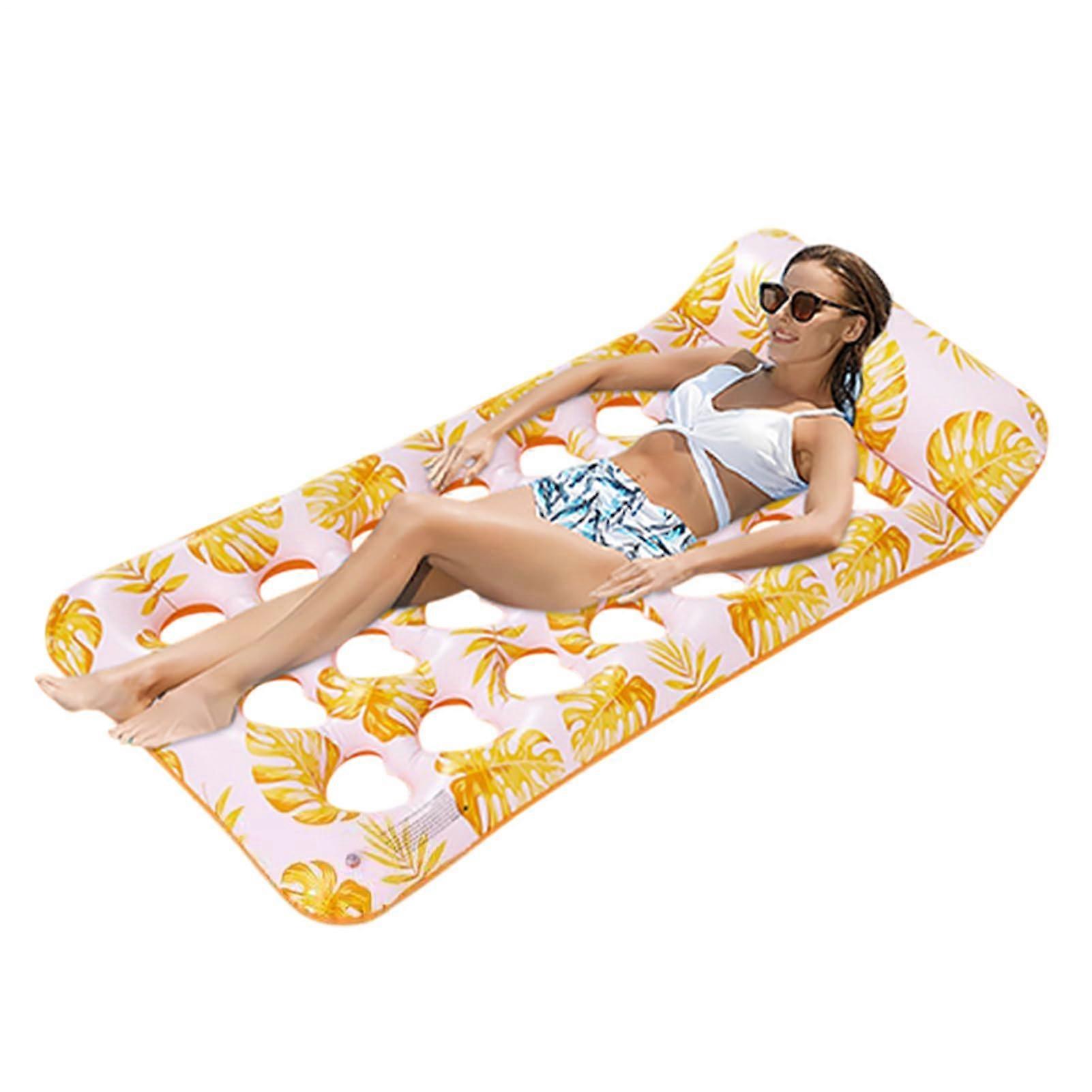 Inflatable Pool Float Foldable Waterbed Air Lounger with Carry Handle Relax Function Unisex Yellow
