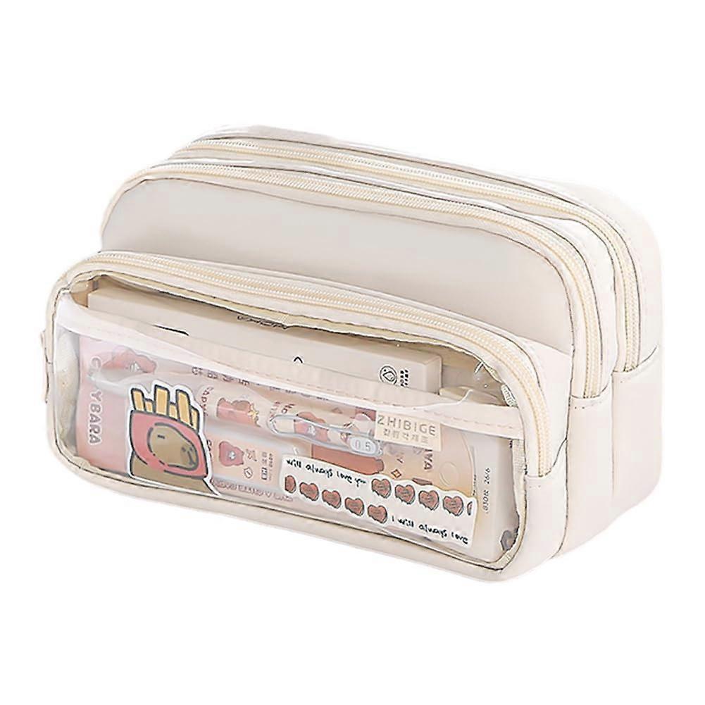 Pencil Case Large Capacity Beige Casual School Pencil Case For Students