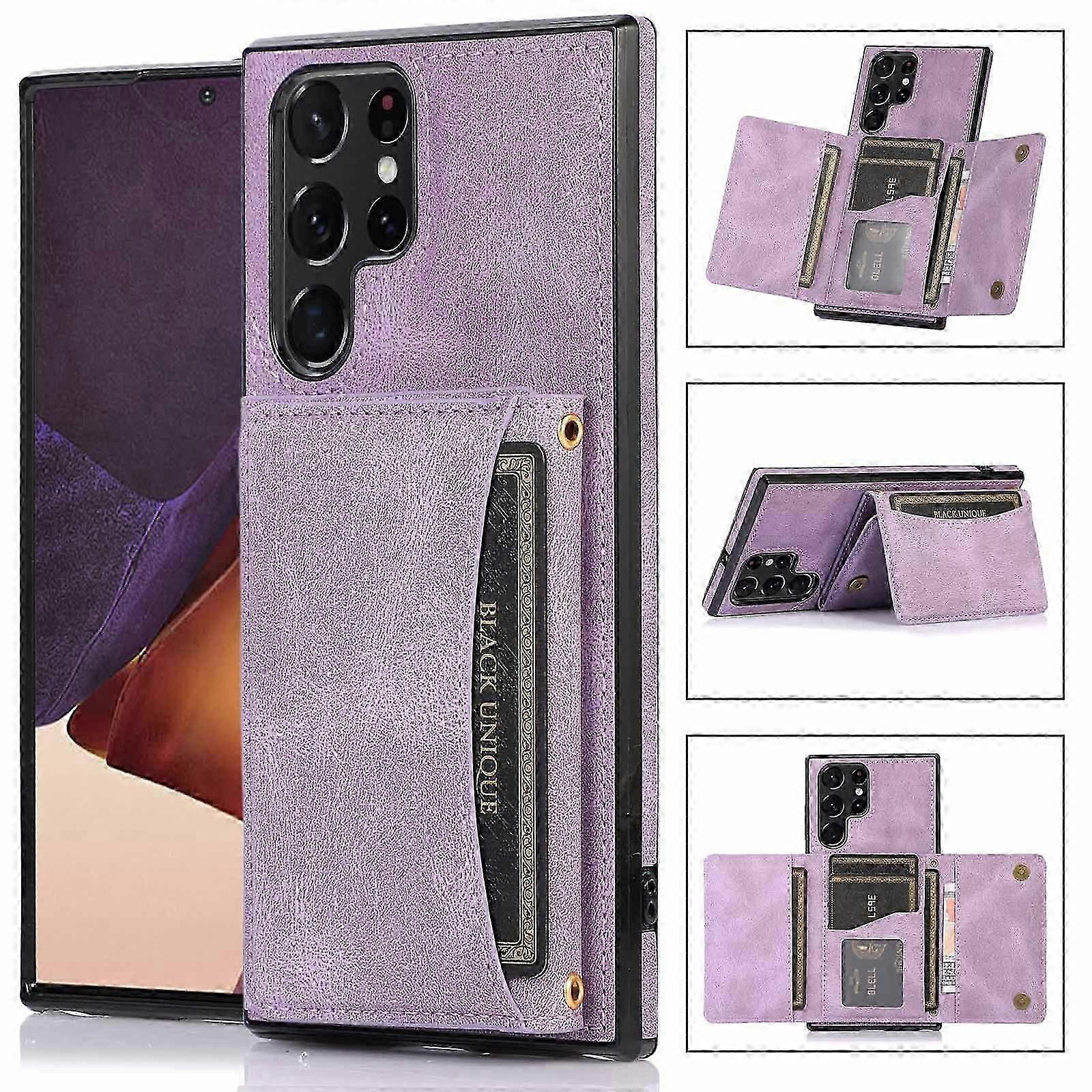 جراب Galaxy S24 Plus ، فتحة حامل بطاقة مسند من جلد البولي يوريثان غطاء واقي مغناطيسي خلفي قابل للطي فوليو للنساء والرجال والفتيات