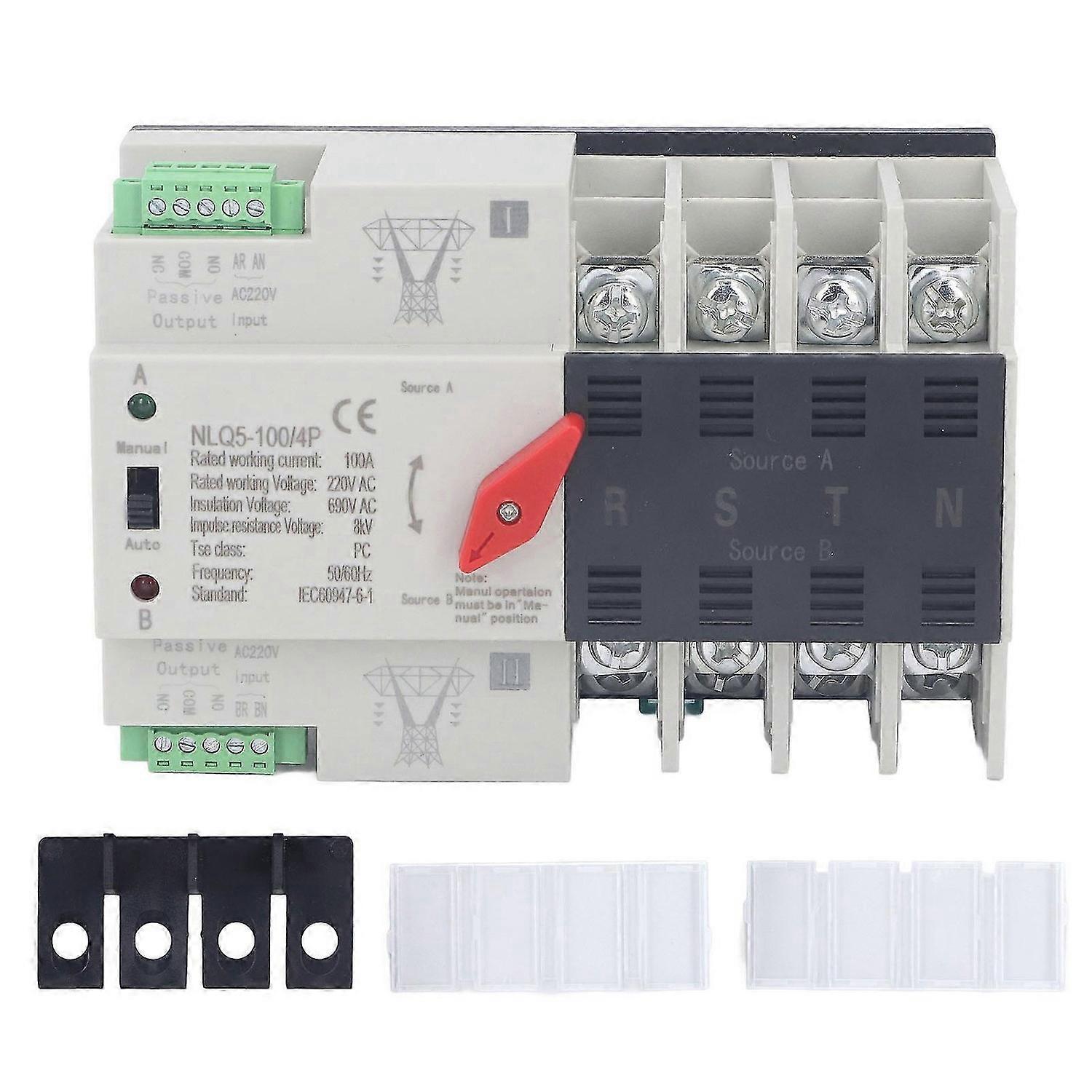 Dual Power Automatic Transfer Switch 4P Fast Switching Control Switch Silver Contact AC 220V