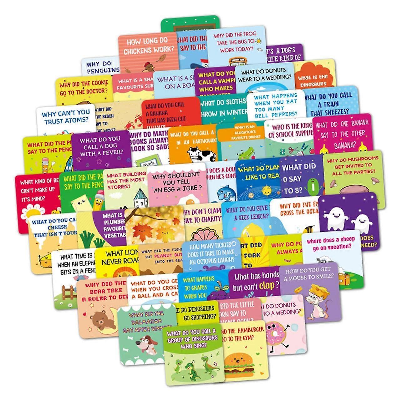 60-Piece Lunchbox Cards with Fun Questions and Answer Cards for School, Colorful Illustrations for Lunch Boxes and Snack Packs