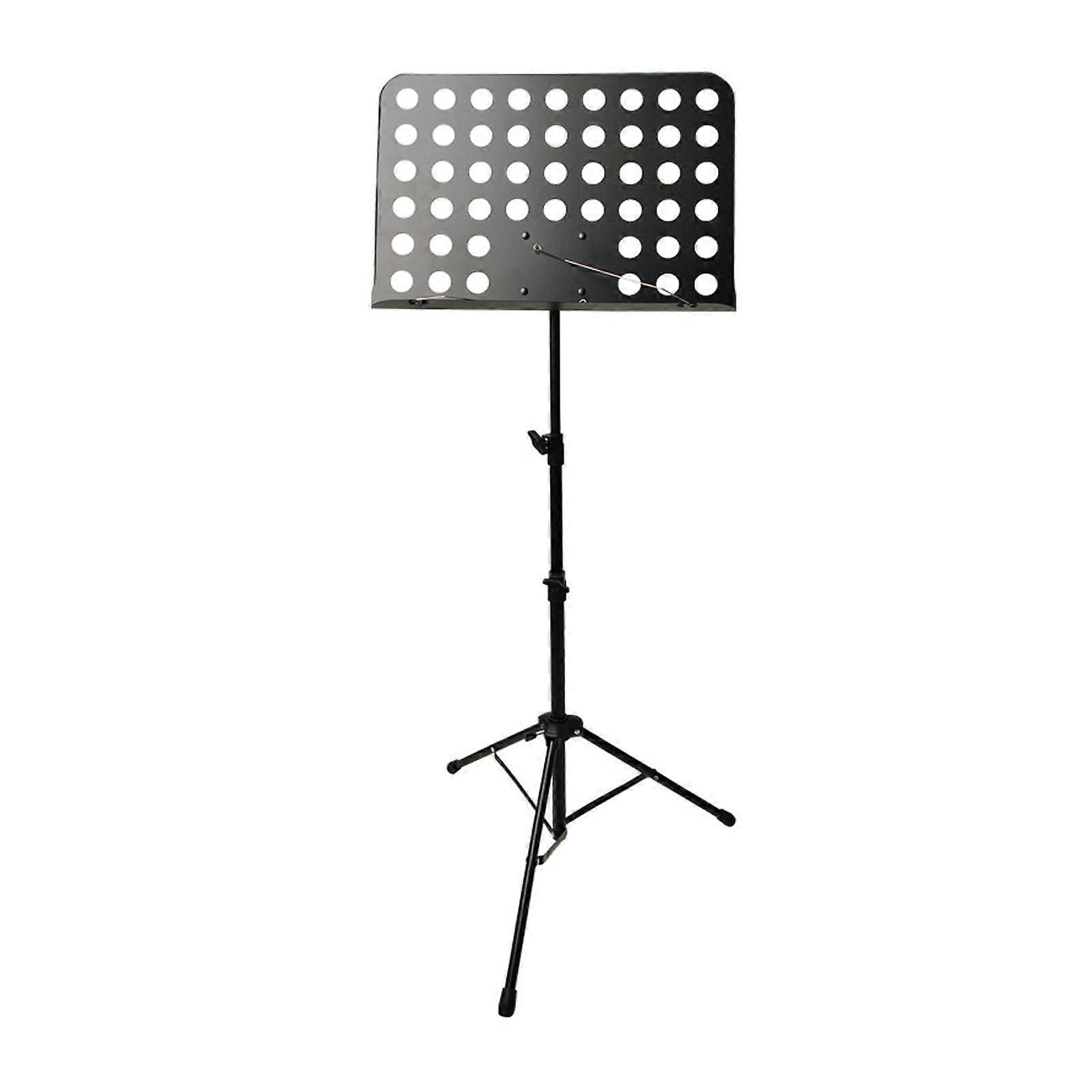 Portable Perforated Music Stand with Sheet Holder, Adjustable Height, Metal Book Rest, Foldable Tripod Base, Stable for Performances.