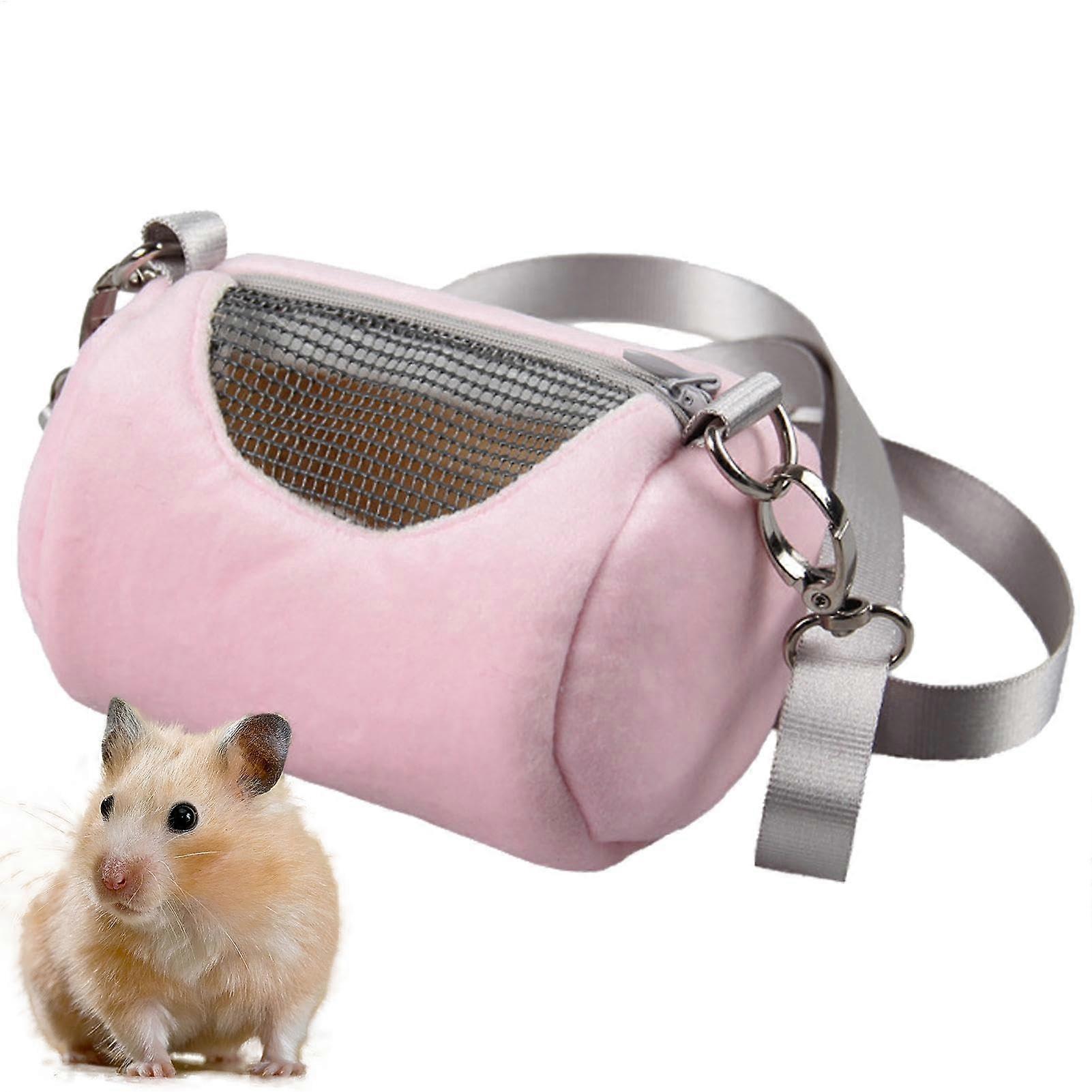 Guinea Pig Carriers Plush Travel Bag For Hamsters And Other Small Animals Pink Breathable Mesh Window Cylinder Travel Pouch