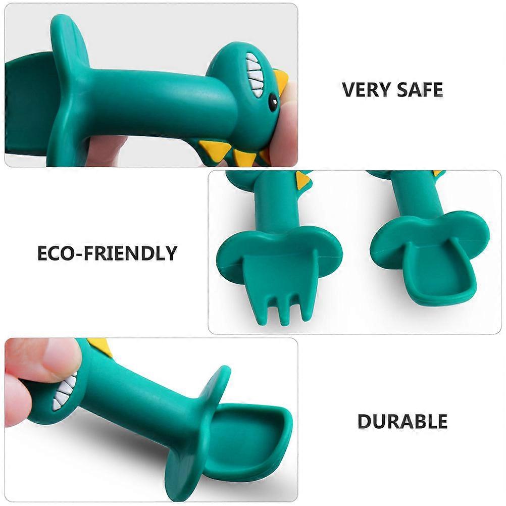 子供給餌スプーンシリコンスプーンとフォークベビーダイニングトレーニング食器1セット3 7X1 1X0 9Inシアン