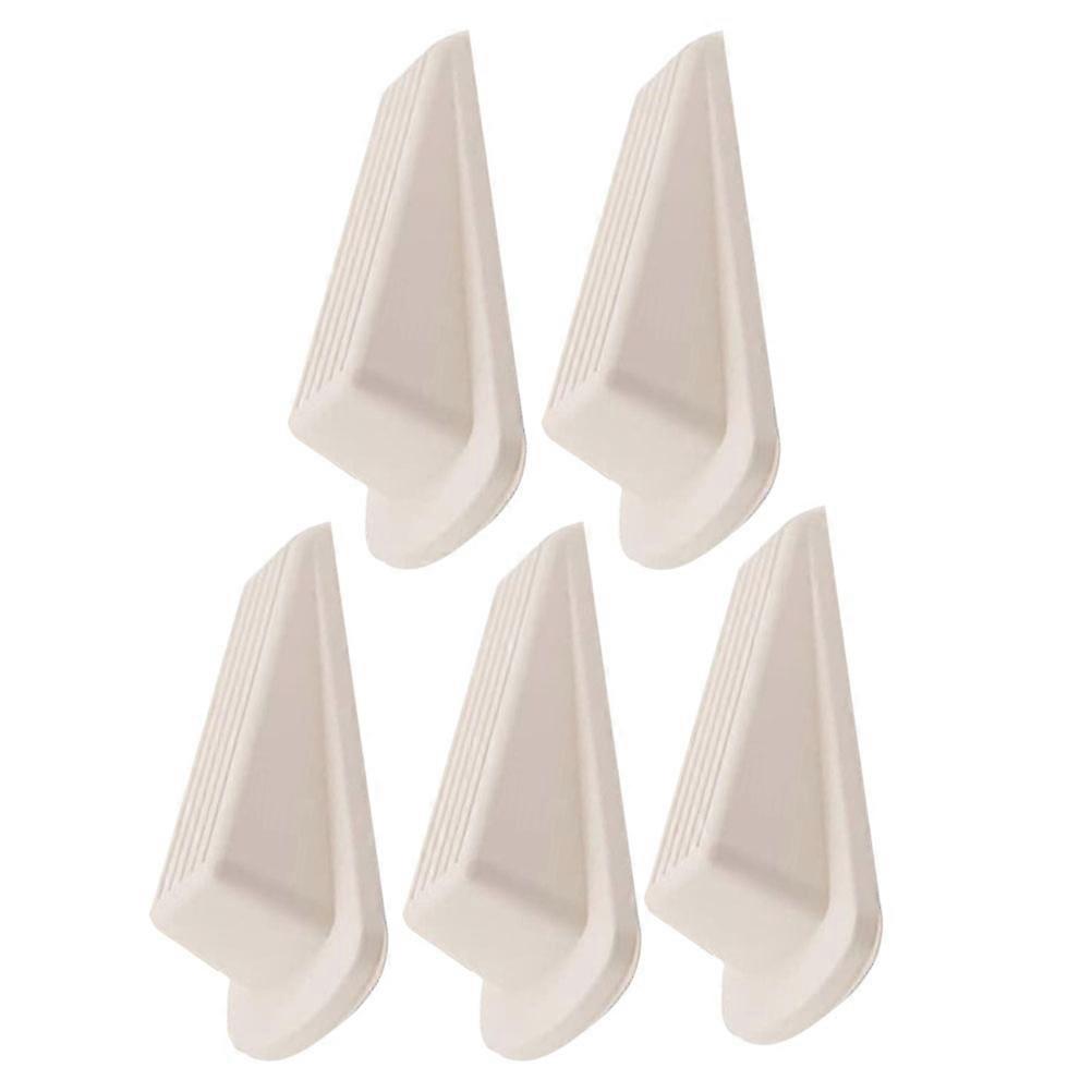 White Rubber Door Wedge Shaped Stoppers for Home Use Non Slip Floor Protector 5 Pieces