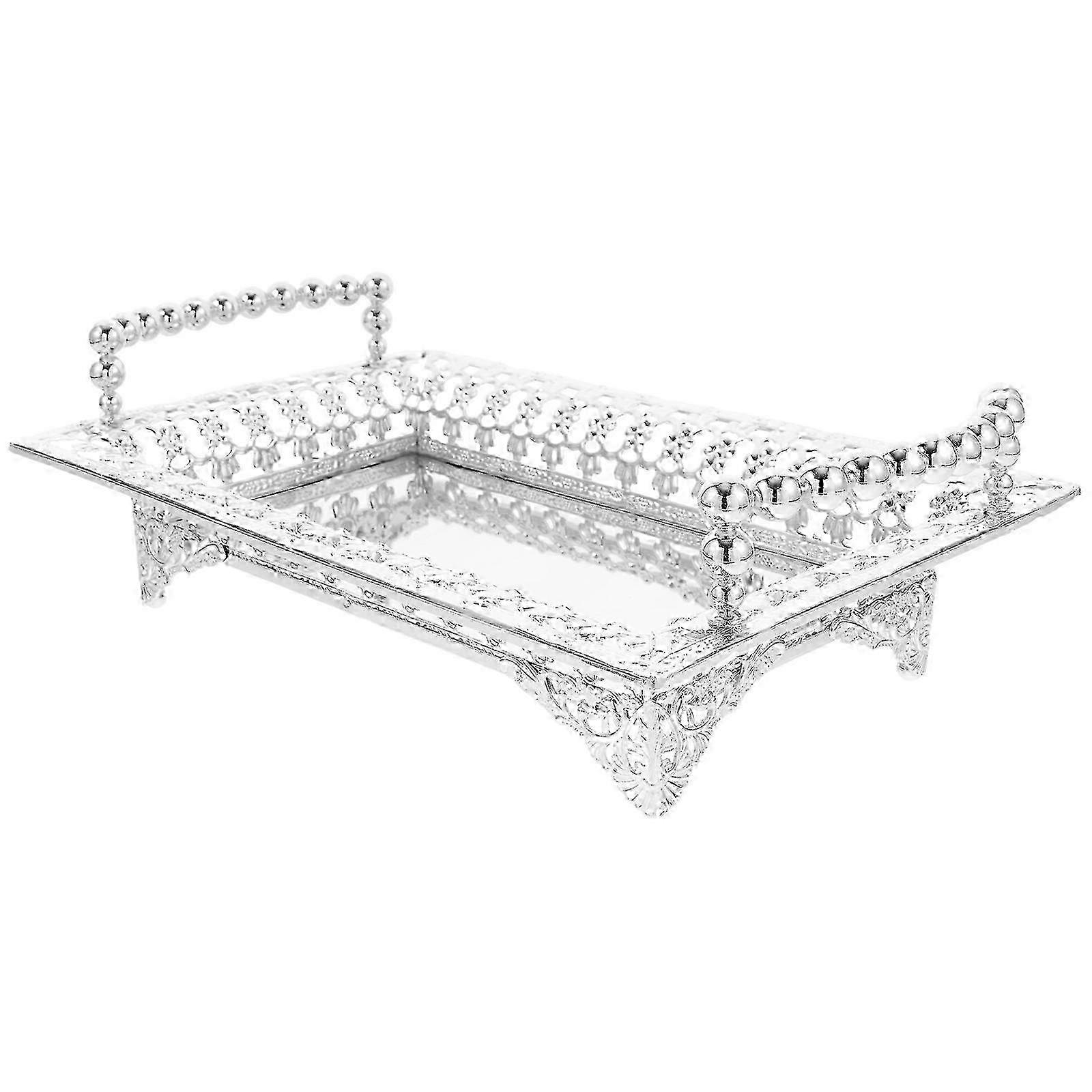 Nordic Iron Fruit Tray with Handle - Stylish Silver Serving Tray, 27x18x6cm for Fruits, Snacks & Decorative Display