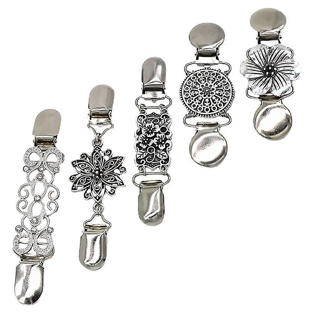 Retro Cardigan Clip Fasteners Elegant Design Silver 5Pcs