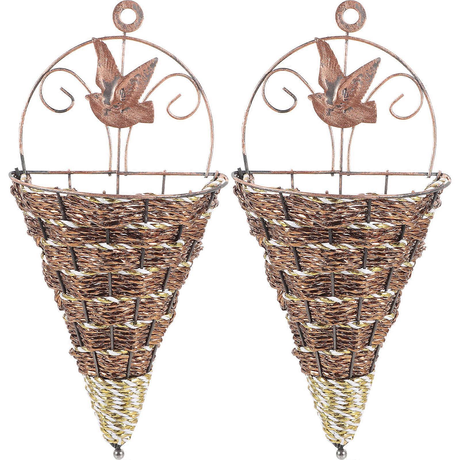 2pcs Wall Mounted Flower Basket Simulation Rattan Planter