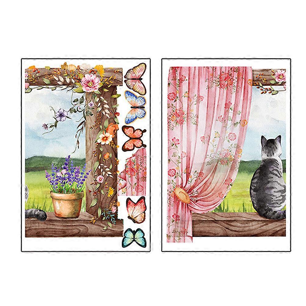 Fake Window Decal Simulated Window Wall Sticker for Decoration 2Pcs