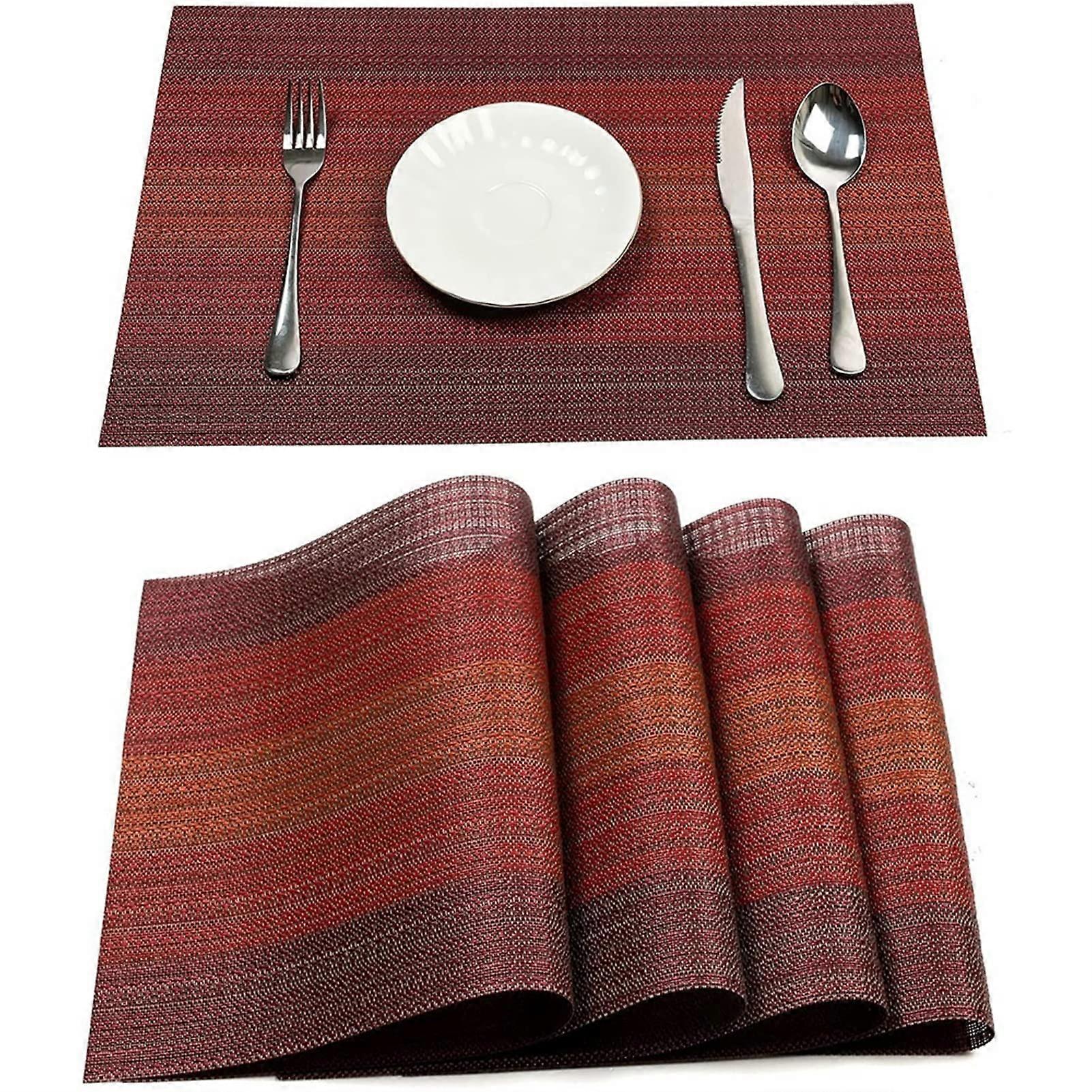 4Piece Red Woven NonSlip Table Mats 30x45cm