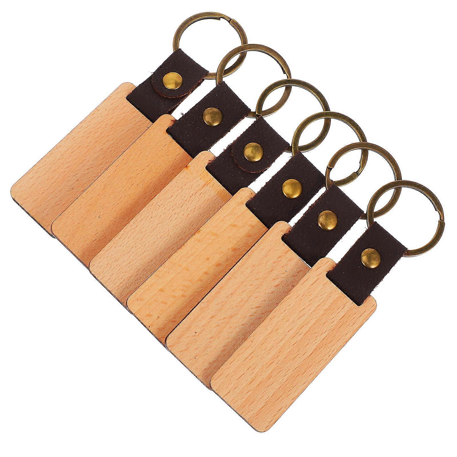 6pcs Engravable Wooden Keychain Blanks with Loops – Unfinished Beech Wood Key Rings for DIY Crafting, Custom Engraving and Key Charm Making