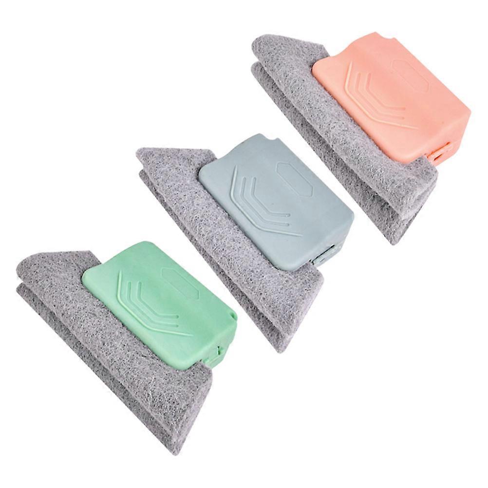 Window Groove Cleaning Brush Set for Home Use with Plastic and Sponge Assorted Color 3pcs