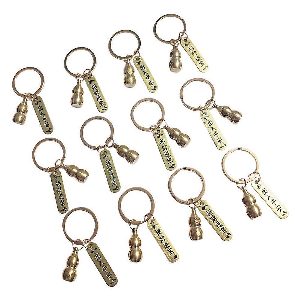 Chinese Style Keychain Gourd Shape Elegant Design Traditional Culture Brass Material Golden Color Suitable For Various Occasions 12Pcs