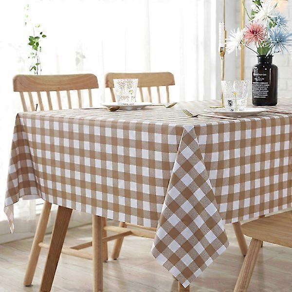 Rectangular gingham check tablecloth, washable, 140x180cm, beige