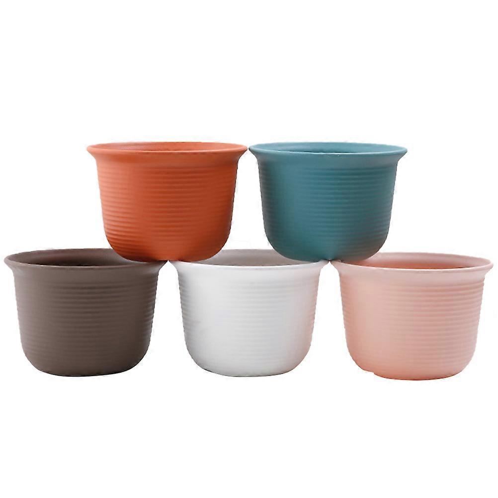 Plastic Flowerpot 5Pcs Simulation Planter For Home Office With Drainage Hole Assorted Color Minimalist Thickened Design