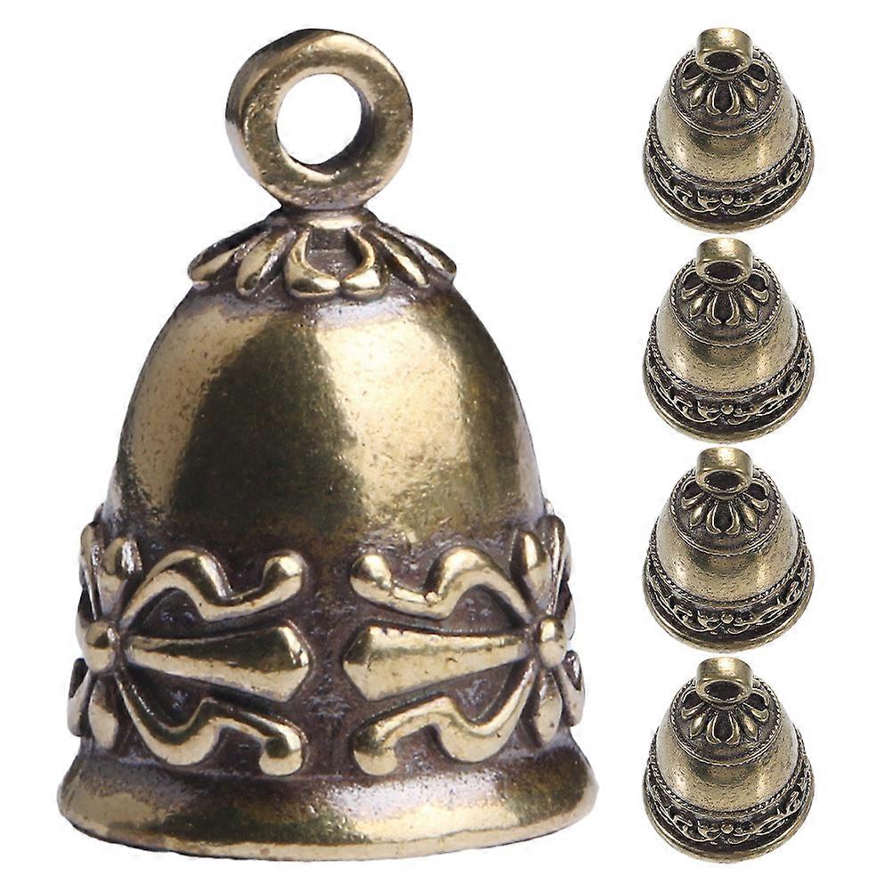 5pcs Vintage Brass Bells, Rustic Pattern, Compact Lightweight Craft Ornaments for DIY Wind Chimes, Keychains, Wedding Decor, Home & Garden