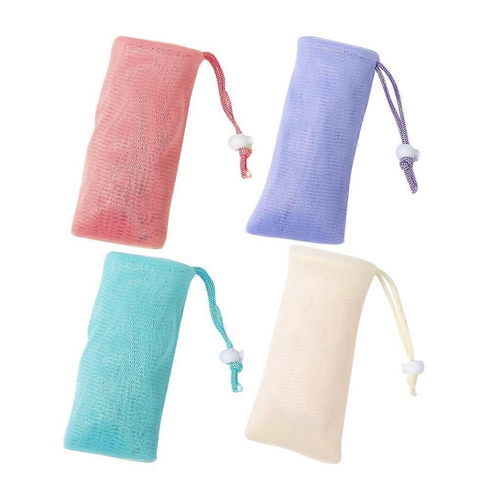 4pcs Exfoliating Soap Pouch Loofah Net Bags with Drawstring for Shower, Travel & Outdoor Use – Ideal for Handmade Facial Oil Soaps
