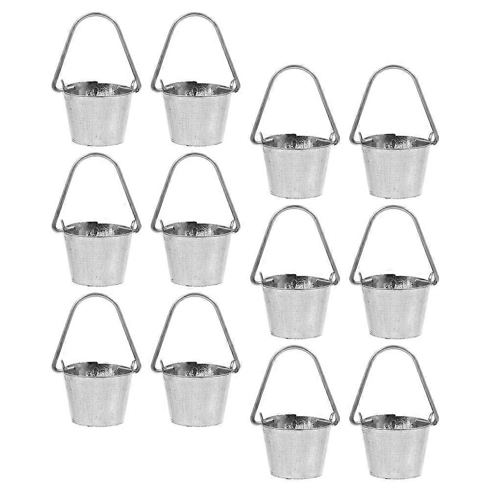 12 قطعة من ديكور دلو الماء المصغر لبيت الدمية ودلو الحديد وبرميل مصغر لتزيين الحديقة
