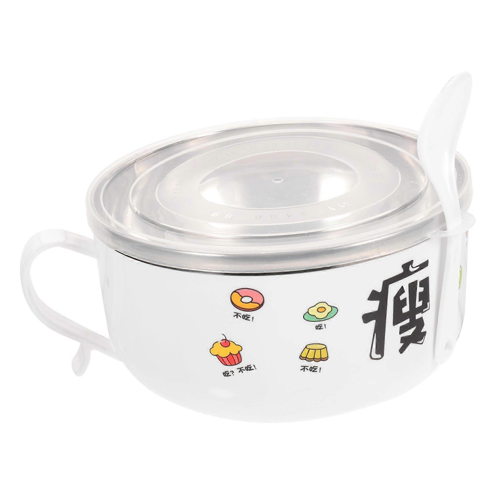 Isolated Noodle Bowl with Lid, Cartoon Design, Portable Bento Box for Instant Ramen and Soups, Kitchen and Picnic Use