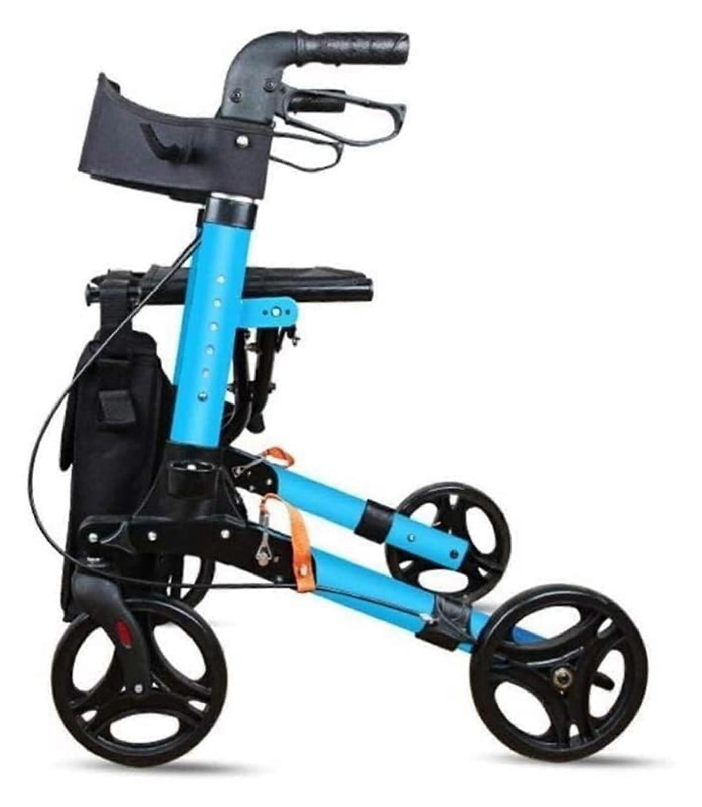 Upright walking frame with seat, rollator, removable storage bag, ergonomic handle, foldable