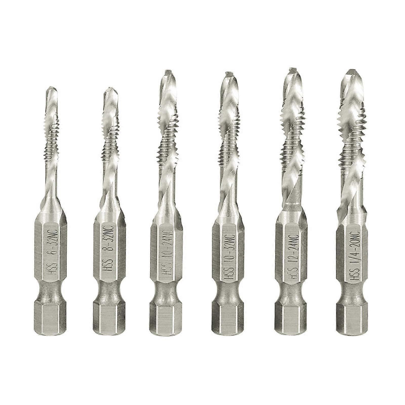 6-Piece HSS Tapered Thread Tap Set with Hex Shank for Drilling and Tapping in Machine Threads