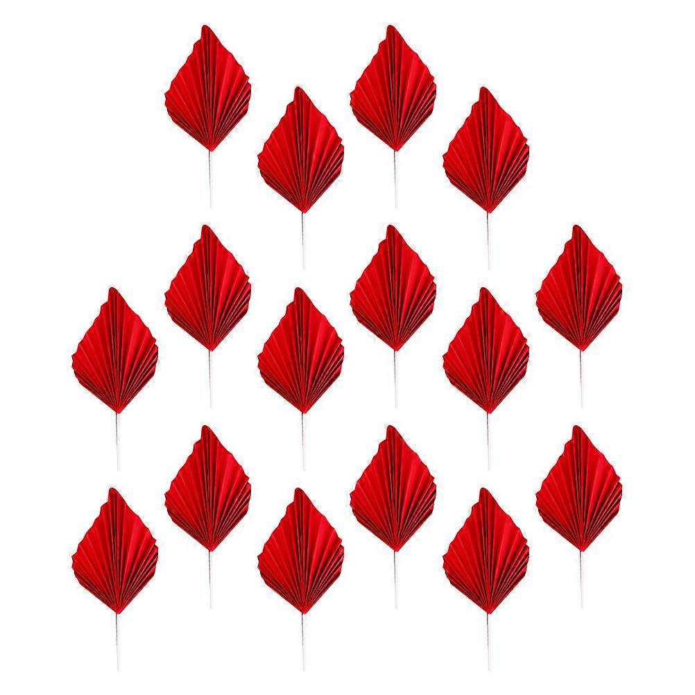 Red Paper Cake Decoration with Unique Leaf Shaped Fans for Birthday Parties and Festivals 16pcs
