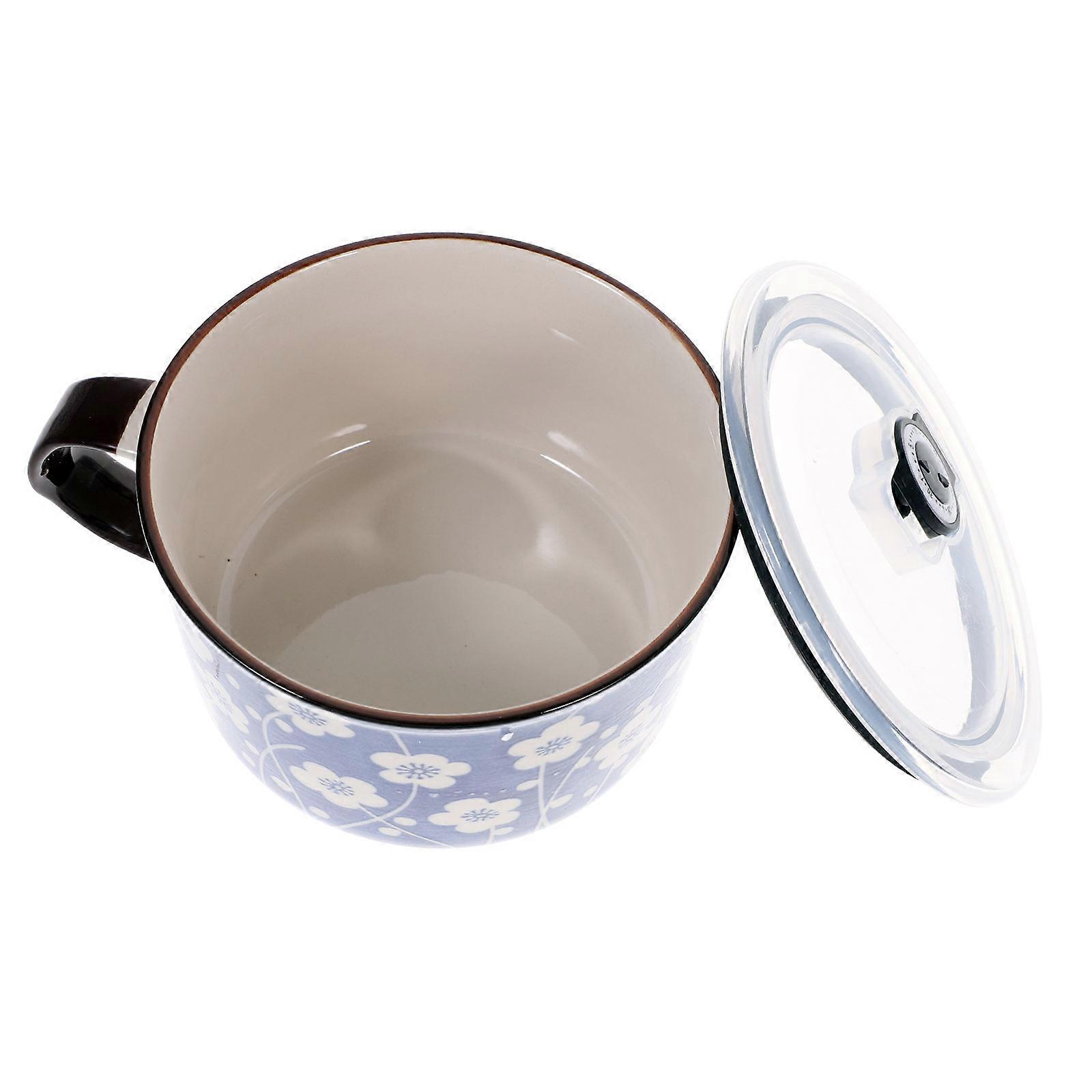 Ceramic Food Bowl With Lid Multi-Colored Pattern Noodle Bowl 13.5X13.5X8.00cm For Households 1 Set