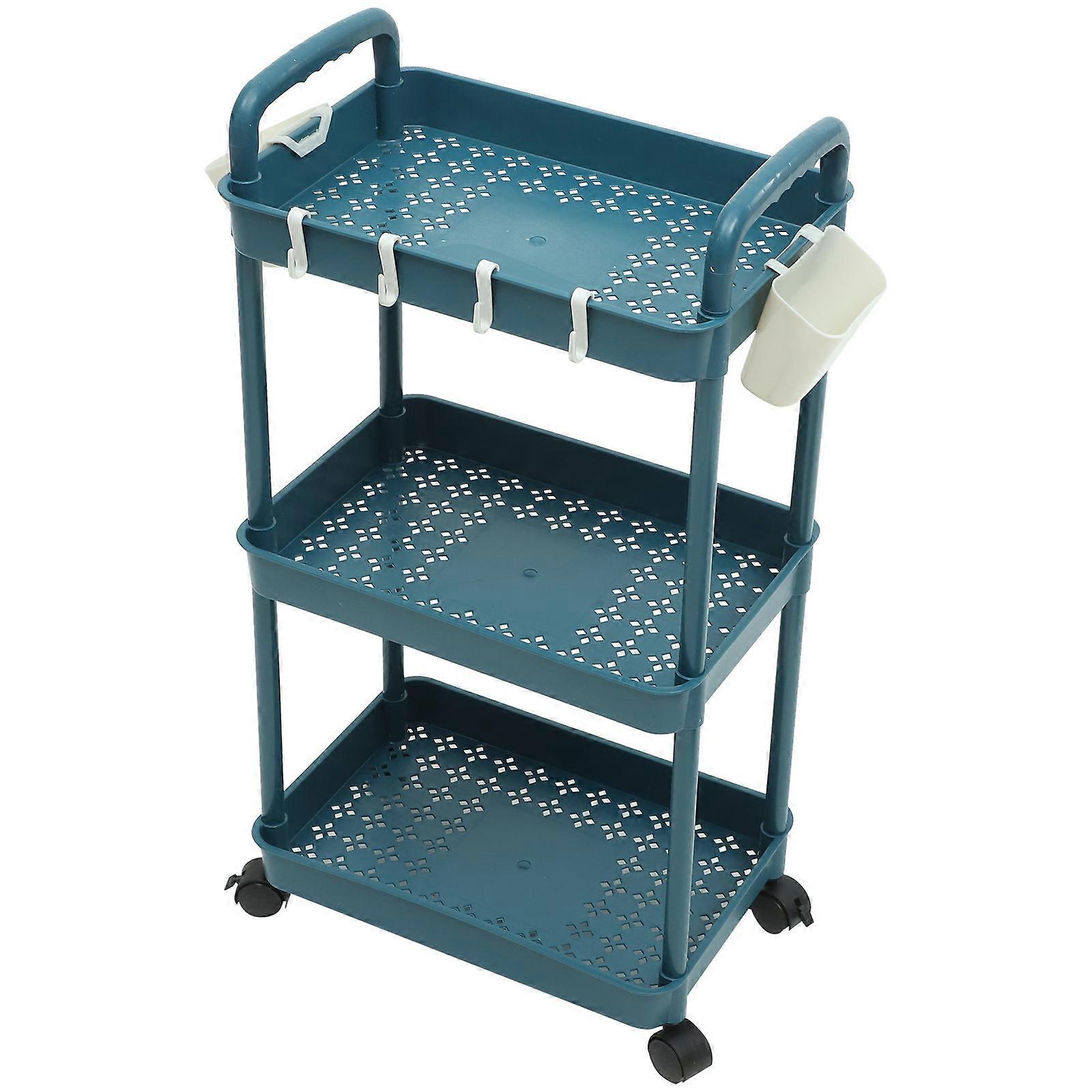 Multi-layer Storage Cart 1 Set Rolling Organizing Trolley Suitable For Bedroom Use With Blue Plastic Material