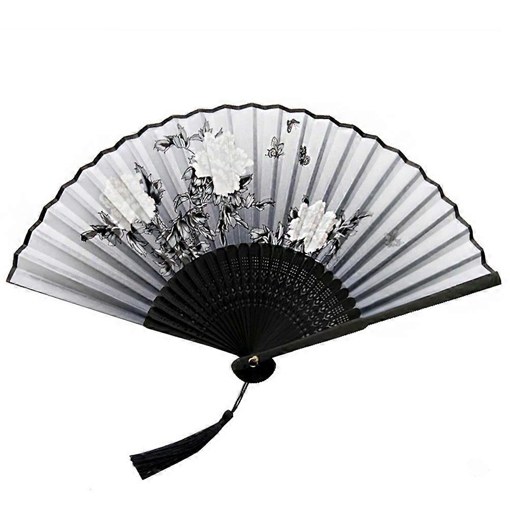 Vintage Style Folding Fan Handheld Dancing Prop Black Bone for 1Set