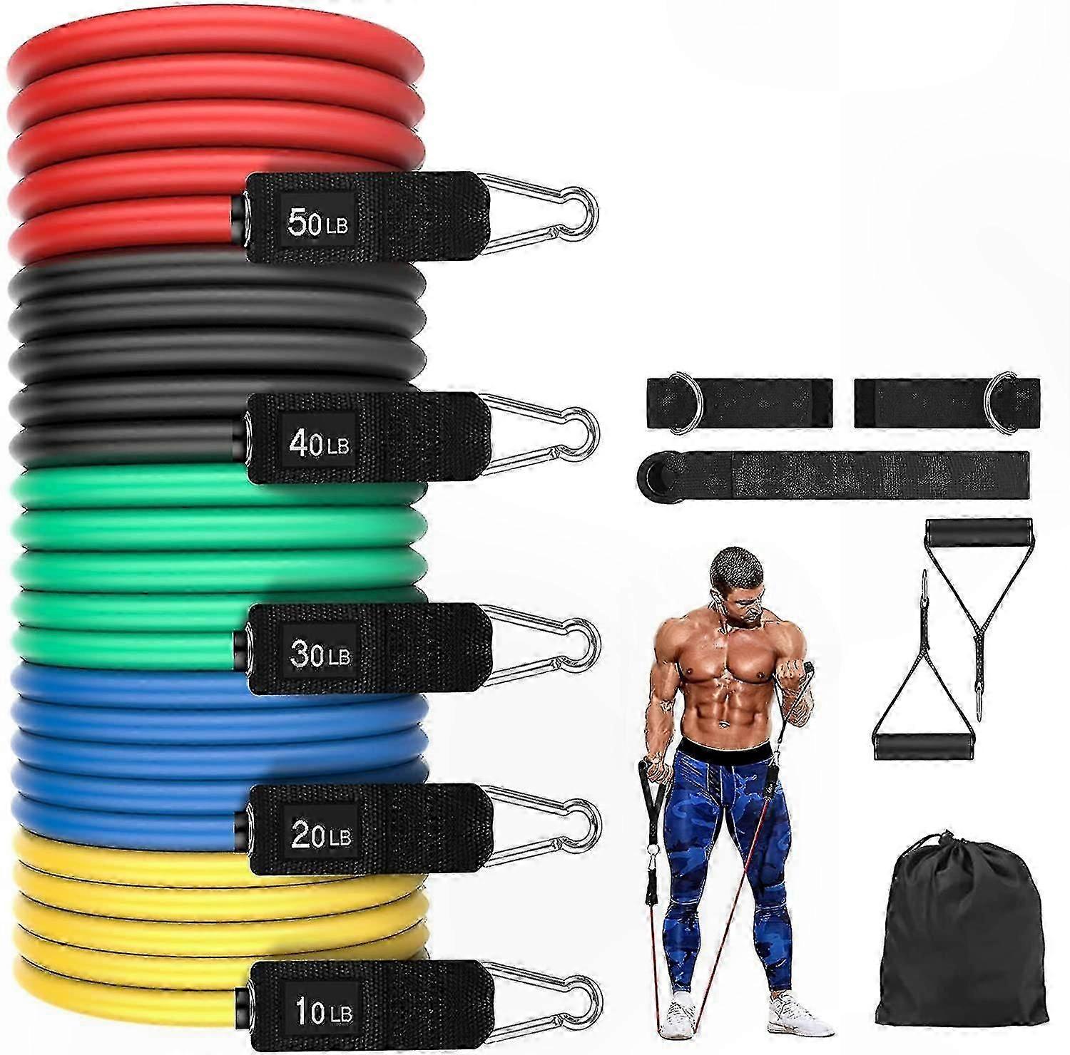 Exercise Resistance Bands Set with Accessories for Home and Gym Workouts, Suitable for Men and Women, Includes Handles and Door Anchor