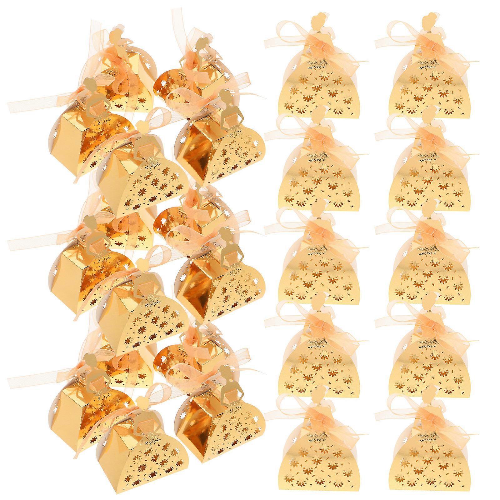 100Set Golden Candy Favor Boxes Ideal For Weddings Birthdays And Anniversaries Elegant Rectangular Gift Packaging With Sophisticated Design