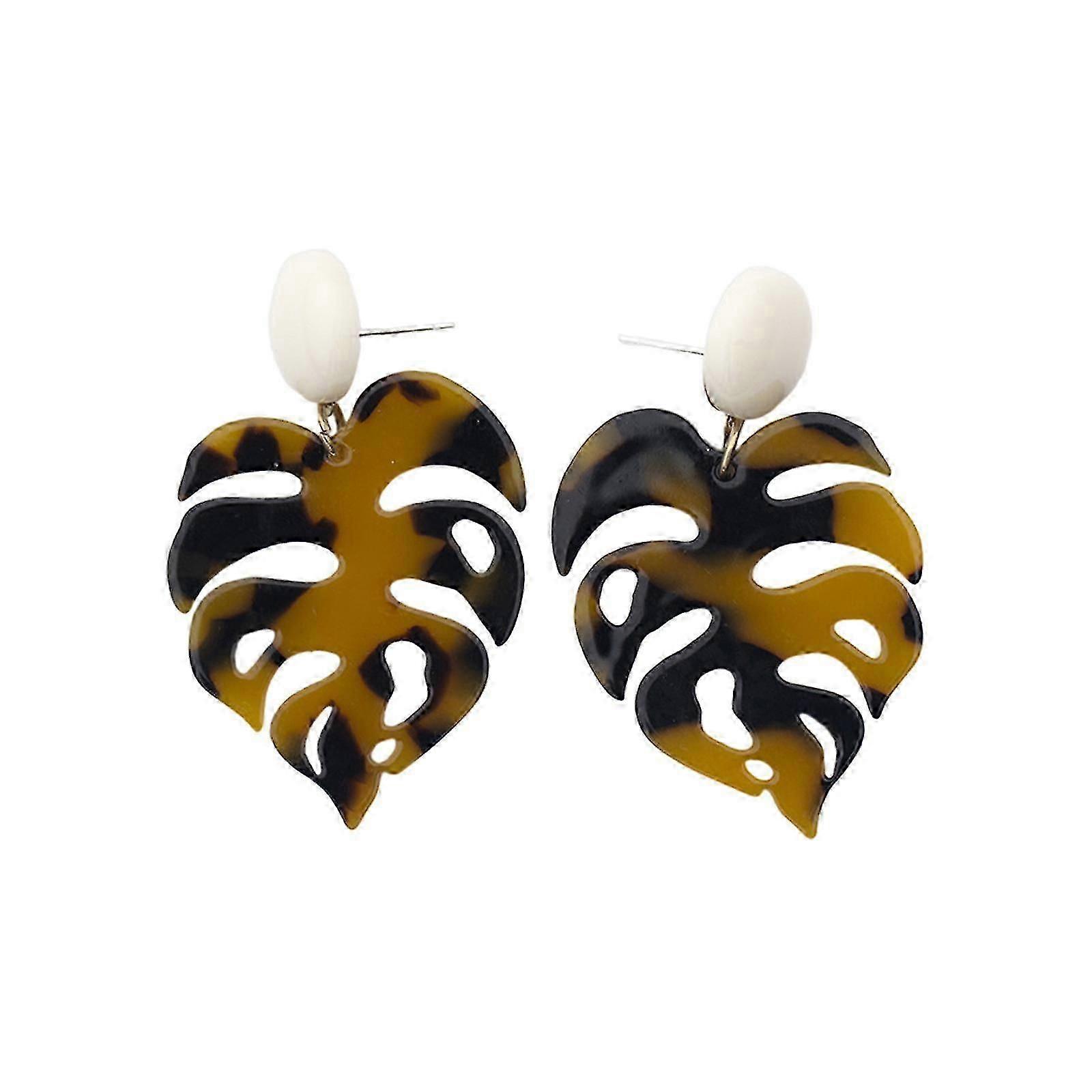 Bohemian Leaf Drop Earrings  Acrylic Statement Dangles with Floral & Leopard Designs