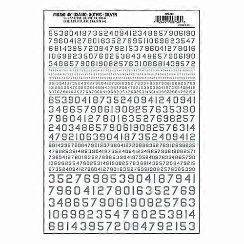 Woodland scenics WMG750 45 USA Gothic Numbers Silver Dry transfer Suitable for several scales Spares Scale model