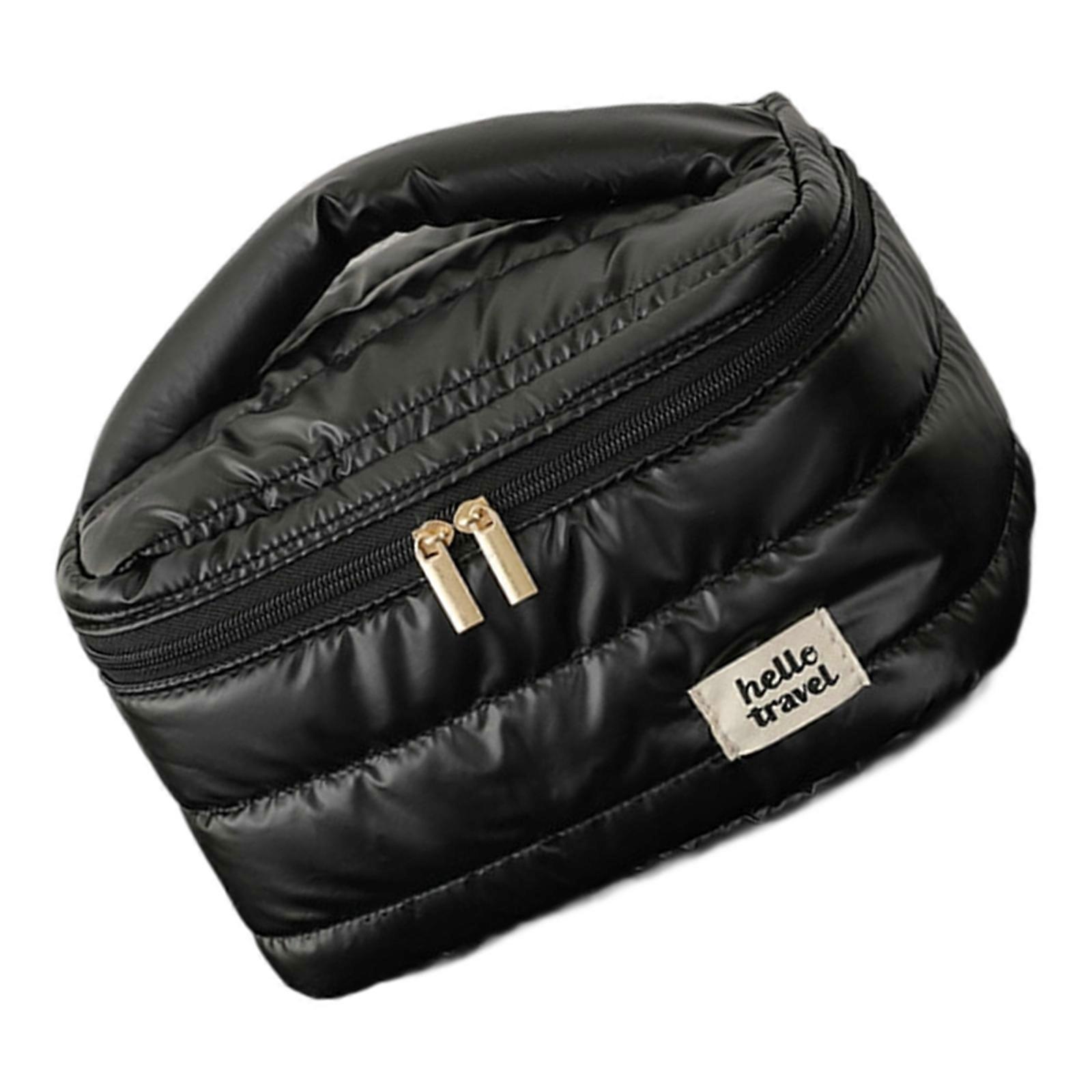 Sophisticated Women Cosmetic Bag With Secure Sections Sturdy Polyester Fabric Portable Toiletry Case for Daily Use  Swan Black Large Han