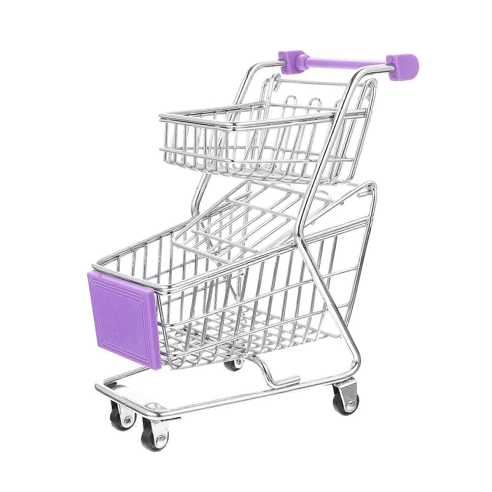 Small Shopping Cart Miniature Supermarket Shopping Cart Double Layer Trolley Toy