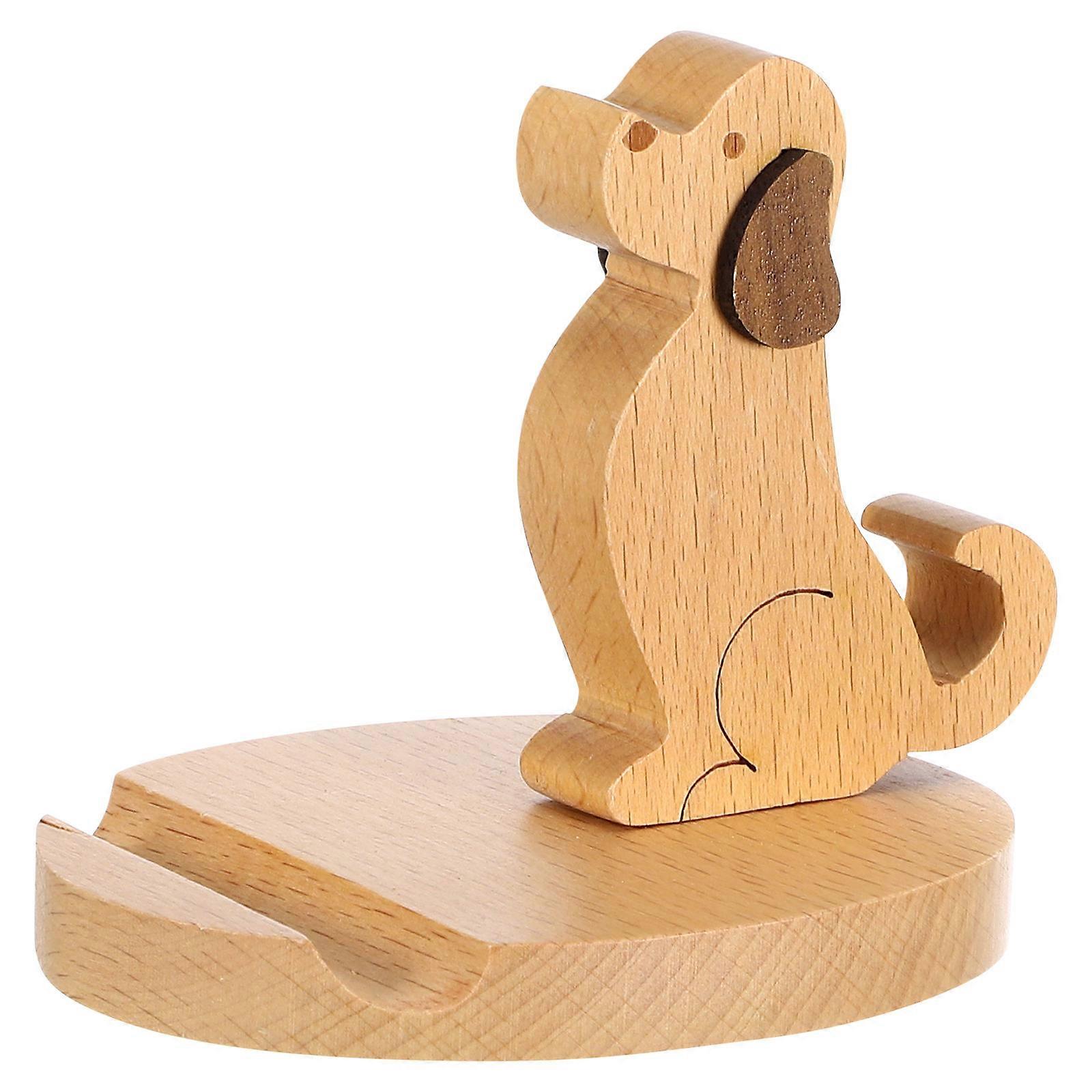 Wooden Mobile Phone Bracket Cartoon Dog Pattern For Home Office Automobile 5Pcs -Free Viewing Accessory