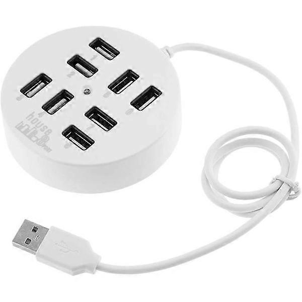 USB 8 Port Box Multi Data Transfer USB 2.0 Hub Round Shape Multi-Port Splitter Charger Adapter Replacement with LED for USB Devices, Phone, USB White