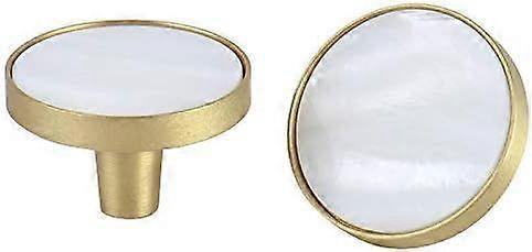 Decorative White Shell Round Kitchen Cabinet Knobs and Pulls Brushed Brass Marble Drawer C