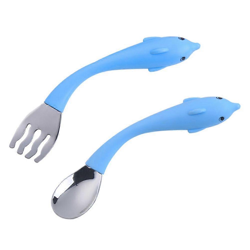 1 Set 2pcs Baby Tableware Stainless Steel Spoon Fork Set Toddler Tableware