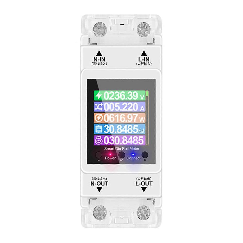 Smart Electric Meter 100A 46x35mm White Digital Display WiFi