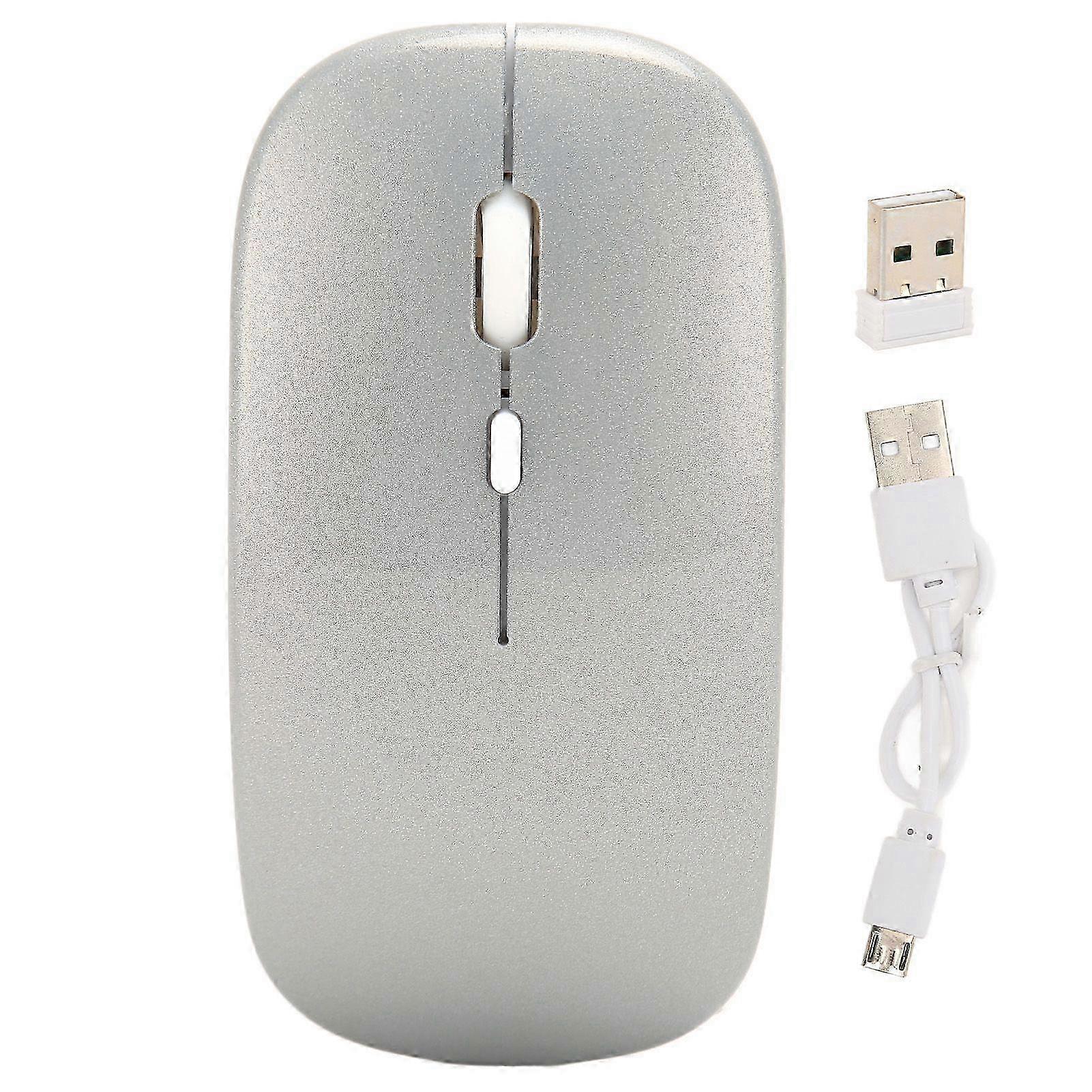 Wireless USB Mouse Rechargeable Low Noise Wireless Computer Mouse for Work Study Leisure Time（Silver）