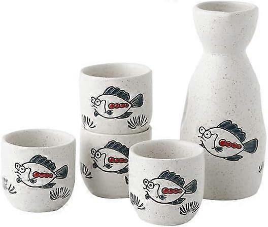 Vintage Sake Set Japanese Ceramic With 4 Cups Small Tableware Set For Family Restaurant Sushi Place (D)