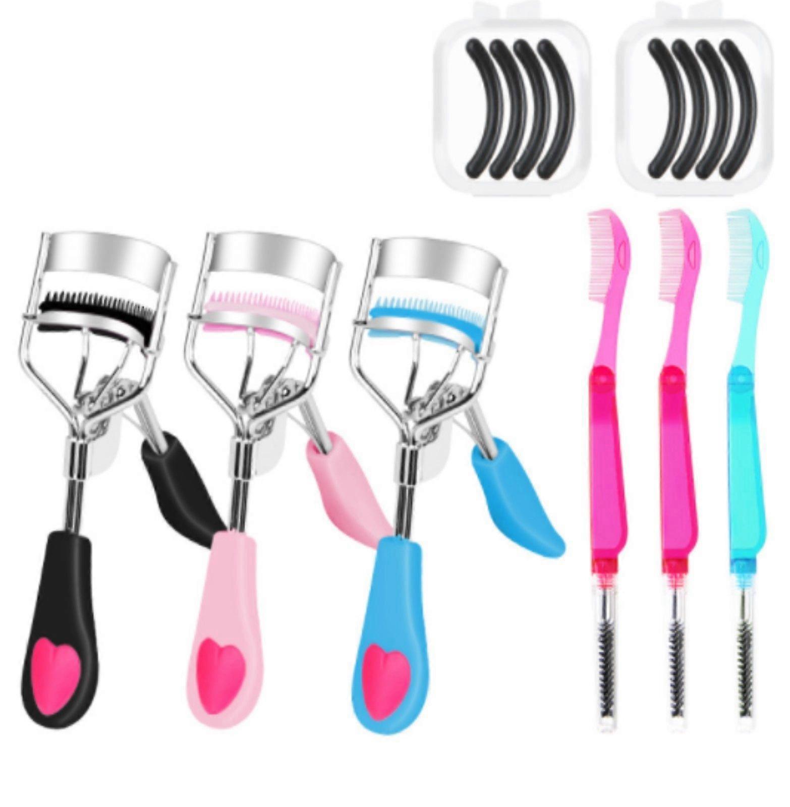 Eyelash Curlers Eyebrow Brush Kit for Women w Lash Curler, 4 Silicone Refills Pads for Lash & Brow